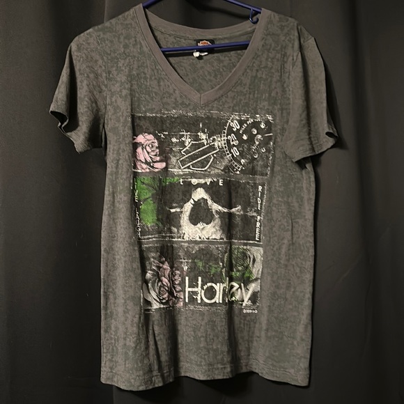 Gray burnout material Harley Tee - Picture 1 of 3